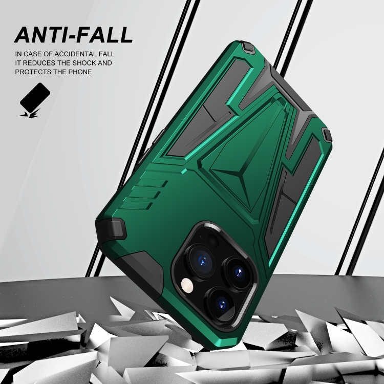 For iPhone 14 Pro Super V Armor PC + TPU Holder Phone Case (Green) For iPhone 14 Pro Super V Armor PC + TPU Holder Phone Case (Green)