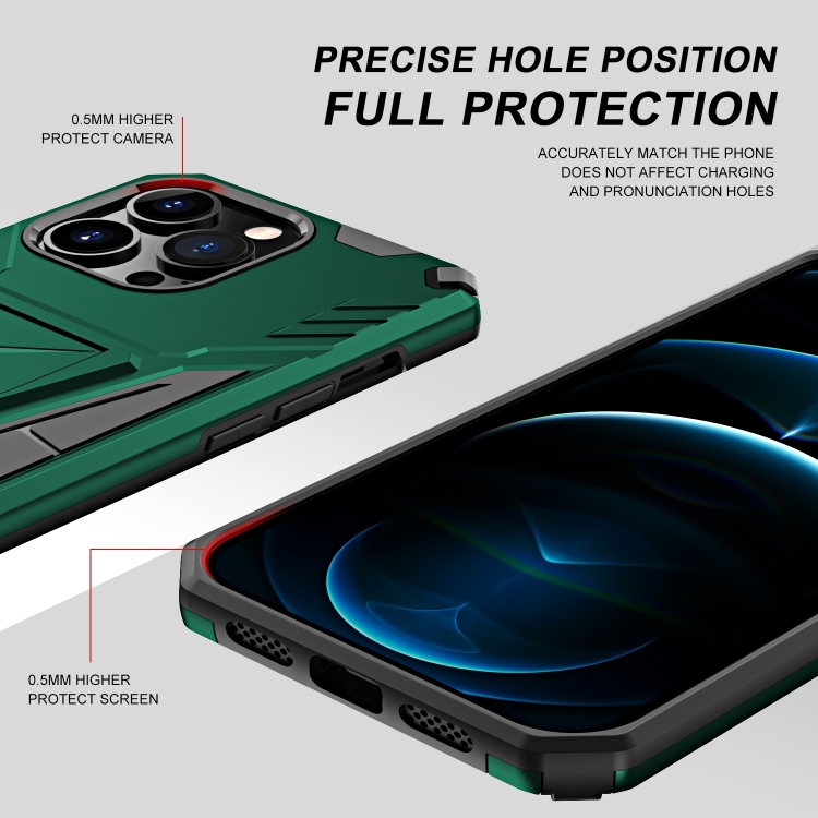 For iPhone 14 Pro Super V Armor PC + TPU Holder Phone Case (Green) For iPhone 14 Pro Super V Armor PC + TPU Holder Phone Case (Green)