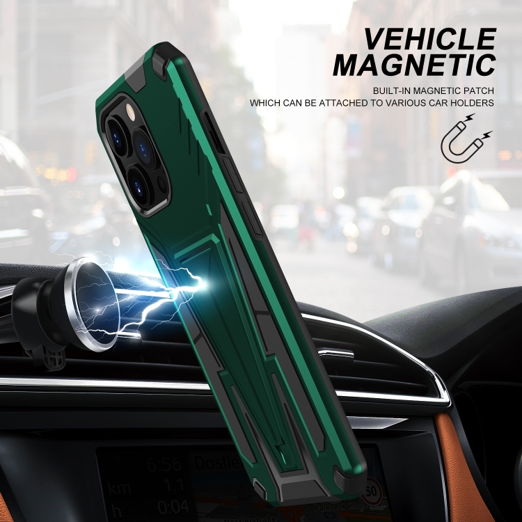 For iPhone 14 Pro Super V Armor PC + TPU Holder Phone Case (Green) For iPhone 14 Pro Super V Armor PC + TPU Holder Phone Case (Green)