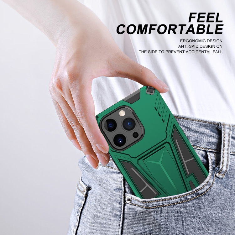 For iPhone 14 Pro Super V Armor PC + TPU Holder Phone Case (Green) For iPhone 14 Pro Super V Armor PC + TPU Holder Phone Case (Green)