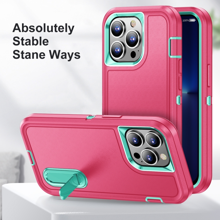 For iPhone 14 Pro Max 3 in 1 Rugged Holder Phone Case (Pink + Blue) For iPhone 14 Pro Max 3 in 1 Rugged Holder Phone Case (Pink + Blue)