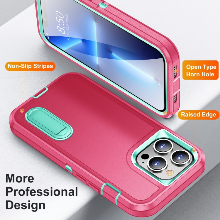 For iPhone 14 Pro Max 3 in 1 Rugged Holder Phone Case (Pink + Blue) For iPhone 14 Pro Max 3 in 1 Rugged Holder Phone Case (Pink + Blue)