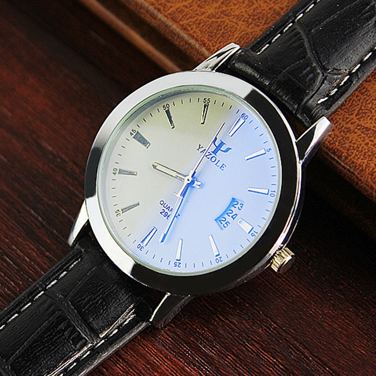 YAZOLE 296 Calendar Waterproof Luminous Quartz Watch White Black