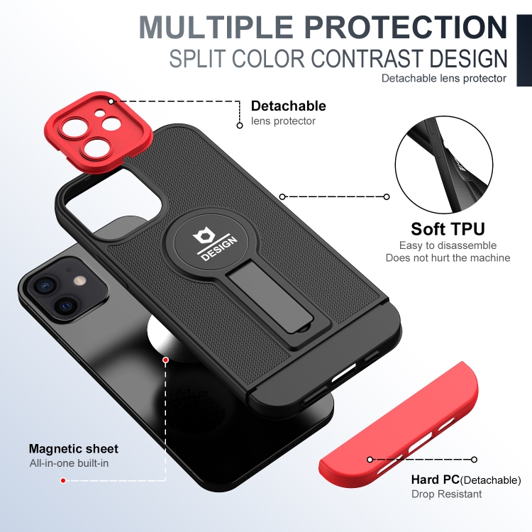 For iPhone 12 Small Tail Holder TPU+PC Phone Case(Black+Red) For iPhone 12 Small Tail Holder TPU+PC Phone Case(Black+Red)