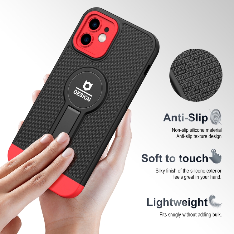 For iPhone 12 Small Tail Holder TPU+PC Phone Case(Black+Red) For iPhone 12 Small Tail Holder TPU+PC Phone Case(Black+Red)