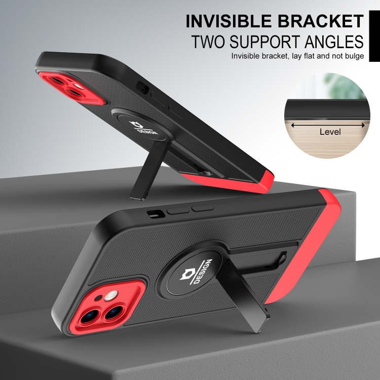 For iPhone 12 Small Tail Holder TPU+PC Phone Case(Black+Red) For iPhone 12 Small Tail Holder TPU+PC Phone Case(Black+Red)