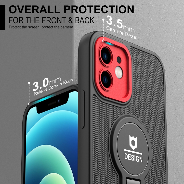 For iPhone 12 Small Tail Holder TPU+PC Phone Case(Black+Red) For iPhone 12 Small Tail Holder TPU+PC Phone Case(Black+Red)