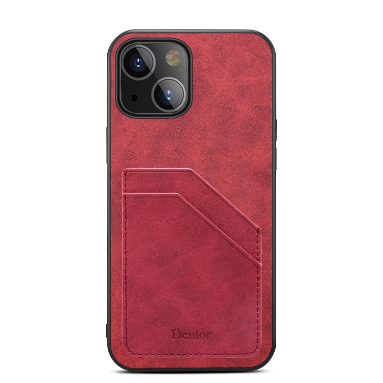 For iPhone 13 mini Card Slots Full Coverage PU+TPU Phone Case (Red) For iPhone 13 mini Card Slots Full Coverage PU+TPU Phone Case (Red)