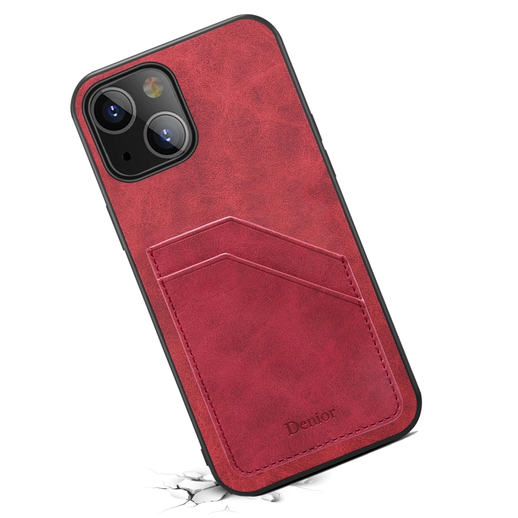 For iPhone 13 mini Card Slots Full Coverage PU+TPU Phone Case (Red) For iPhone 13 mini Card Slots Full Coverage PU+TPU Phone Case (Red)