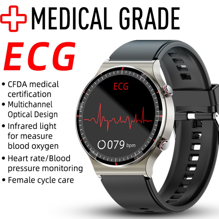 Reloj inteligente de pantalla TFT de 1.3 pulgadas de 1.3 pulgadas, admite medición de ECG de grado médico/recordatorio menstrual de mujeres, estilo: correa TPU (negro) - B1