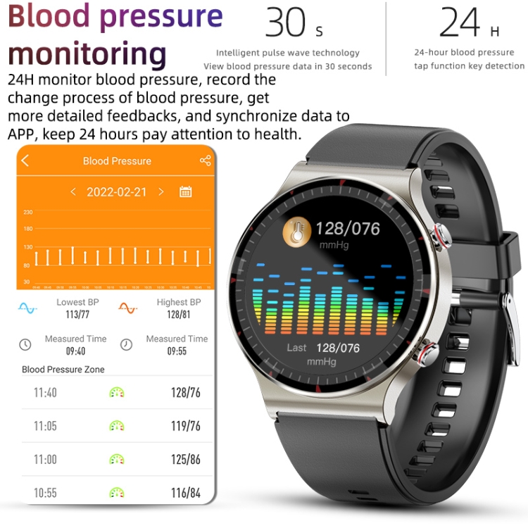 Reloj inteligente de pantalla TFT de 1.3 pulgadas de 1.3 pulgadas, admite medición de ECG de grado médico/recordatorio menstrual de mujeres, estilo: correa TPU (negro) - B3