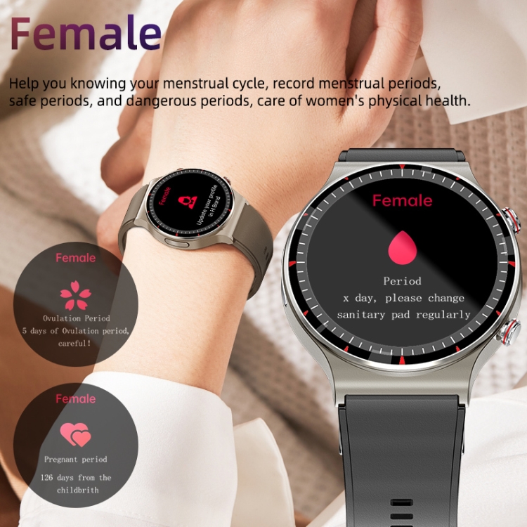 Reloj inteligente de pantalla TFT de 1.3 pulgadas de 1.3 pulgadas, admite medición de ECG de grado médico/recordatorio menstrual de mujeres, estilo: correa TPU (negro) - B5