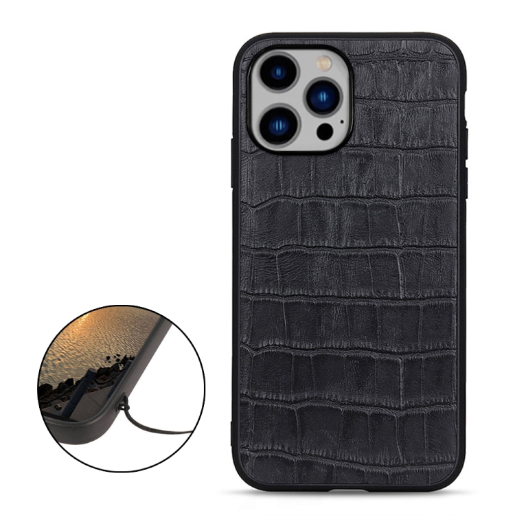 For iPhone 14 Plus Crocodile Texture Genuine Leather Phone Case (Black) For iPhone 14 Plus Crocodile Texture Genuine Leather Phone Case (Black)
