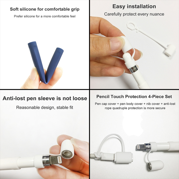 4 in 1 Stylus Silicone Protective Cover Short Set For Apple Pencil 1(White) 4 in 1 Stylus Silicone Protective Cover Short Set For Apple Pencil 1(White)