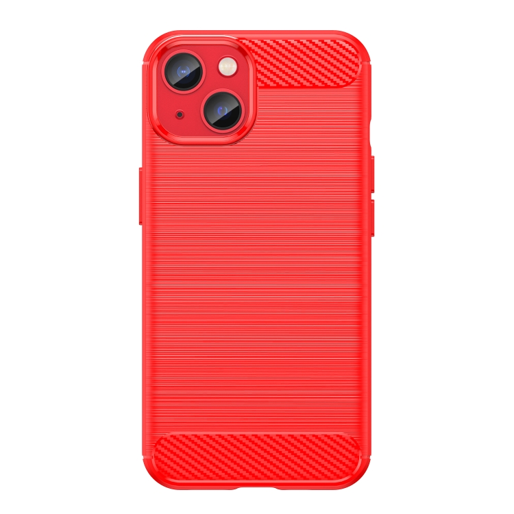 For iPhone 14 Plus Brushed Texture Carbon Fiber TPU Phone Case (Red) For iPhone 14 Plus Brushed Texture Carbon Fiber TPU Phone Case (Red)