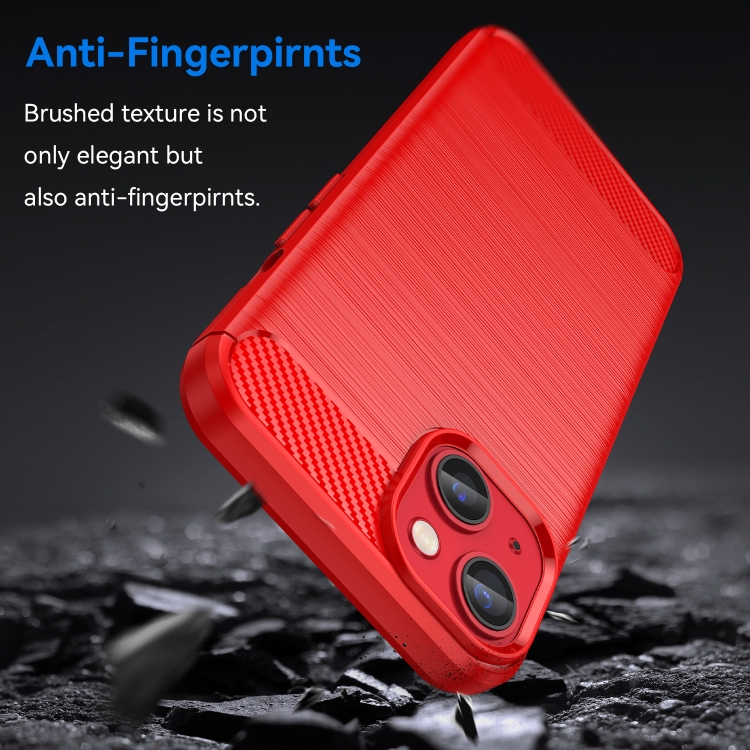 For iPhone 14 Plus Brushed Texture Carbon Fiber TPU Phone Case (Red) For iPhone 14 Plus Brushed Texture Carbon Fiber TPU Phone Case (Red)