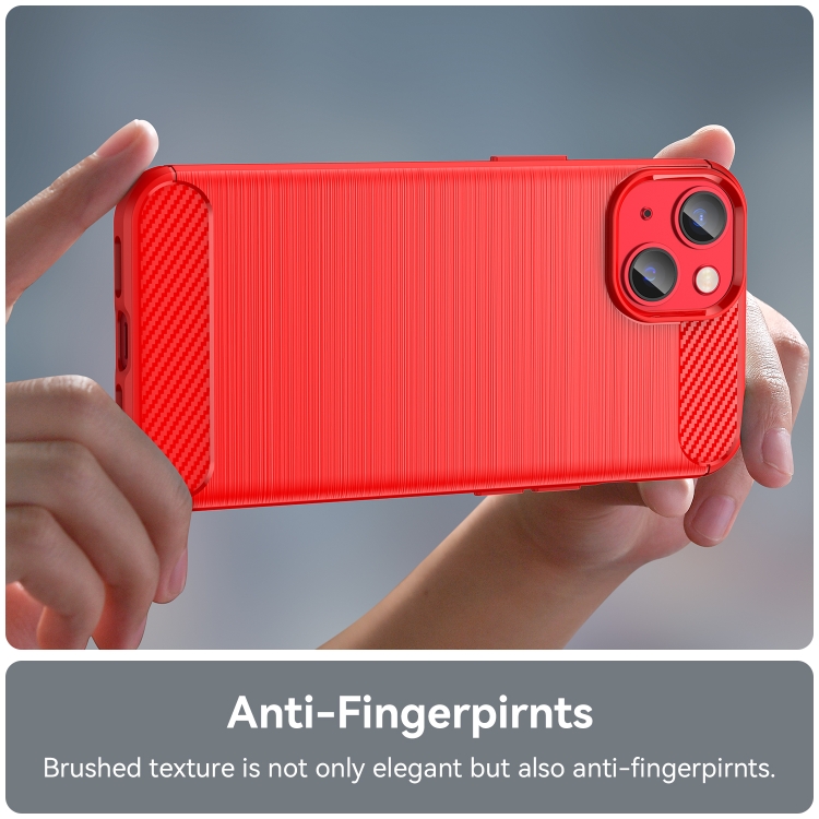 For iPhone 14 Plus Brushed Texture Carbon Fiber TPU Phone Case (Red) For iPhone 14 Plus Brushed Texture Carbon Fiber TPU Phone Case (Red)