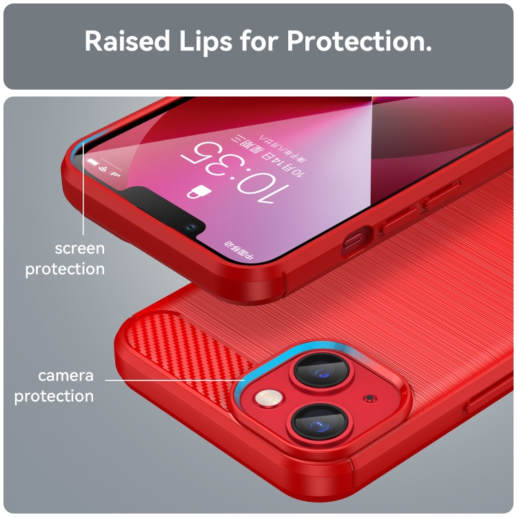For iPhone 14 Plus Brushed Texture Carbon Fiber TPU Phone Case (Red) For iPhone 14 Plus Brushed Texture Carbon Fiber TPU Phone Case (Red)