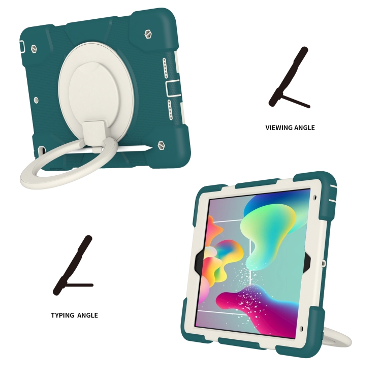 For iPad 10.2 2019/10.2 2020/10.2 2021 Silicone + PC Full Body Protection Tablet Case With Holder & Strap(Dark Green)