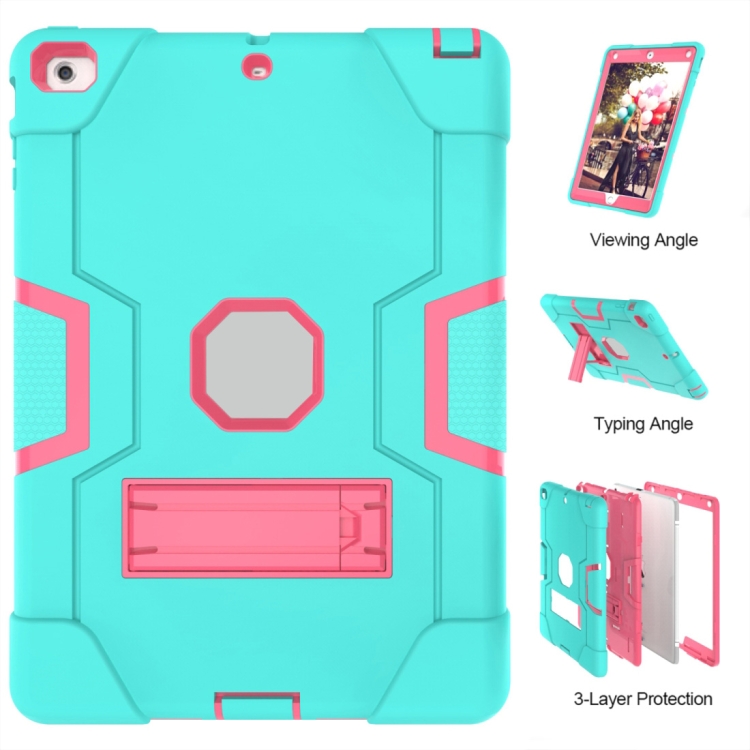 For iPad 4 / 3 / 2 Silicone + PC Protective Case with Stand(Mint Blue + Red) For iPad 4 / 3 / 2 Silicone + PC Protective Case with Stand(Mint Blue + Red)