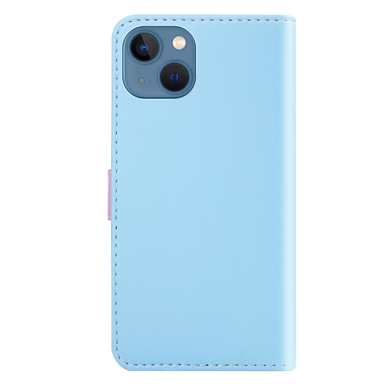 For iPhone 14 Plus Tricolor Stitching Flip Leather Phone Case (Blue) For iPhone 14 Plus Tricolor Stitching Flip Leather Phone Case (Blue)