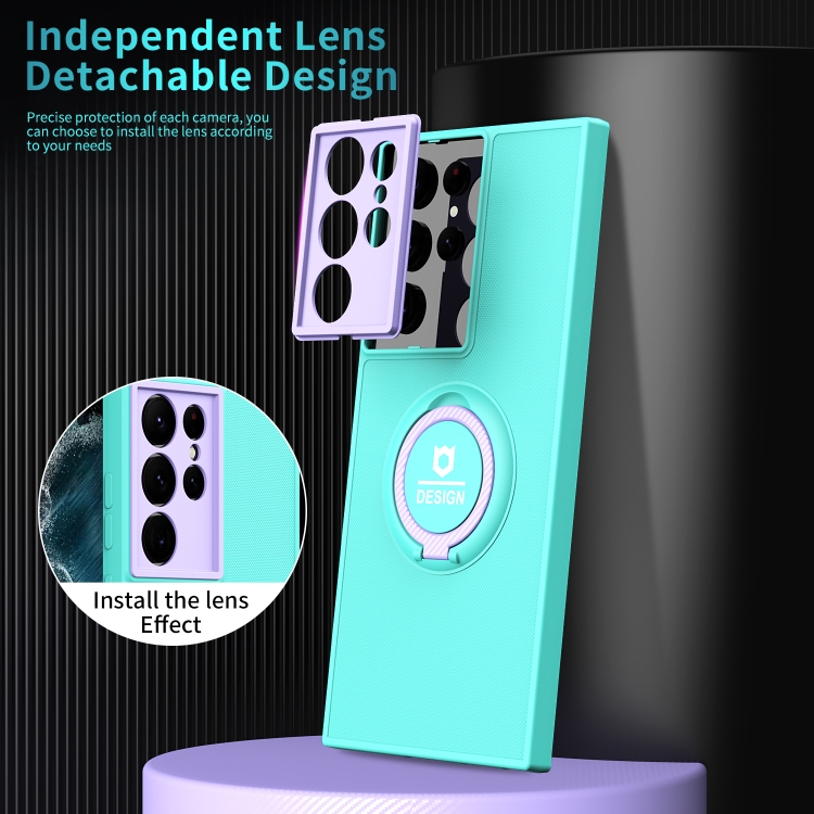 For Samsung Galaxy S22 Ultra 5G Eagle Eye Ring Holder Phone Case(Light Green + Purple) For Samsung Galaxy S22 Ultra 5G Eagle Eye Ring Holder Phone Case(Light Green + Purple)