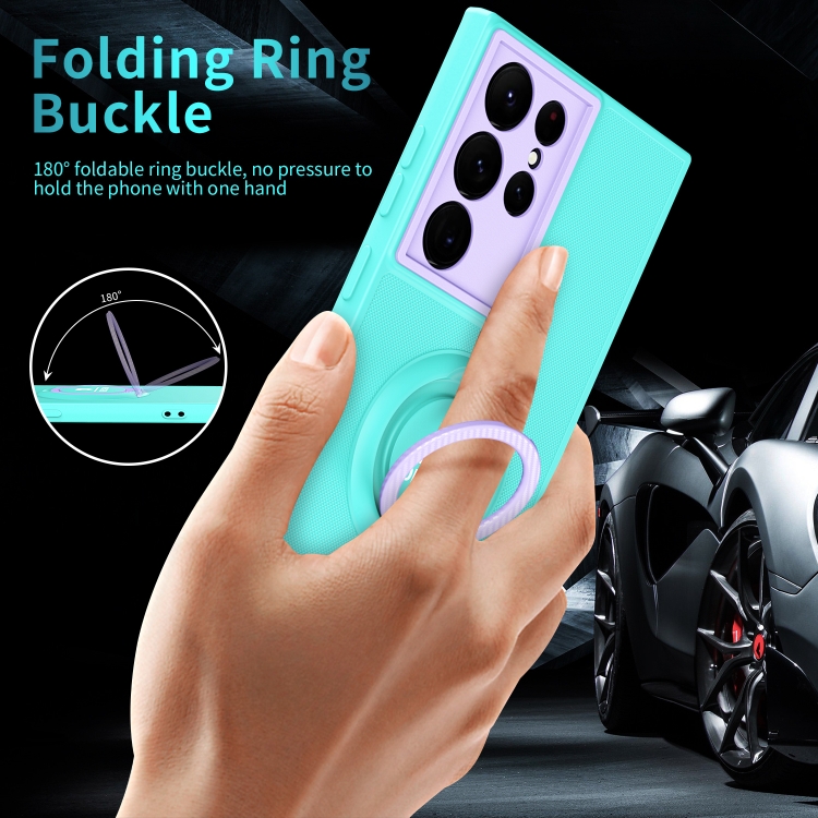 For Samsung Galaxy S22 Ultra 5G Eagle Eye Ring Holder Phone Case(Light Green + Purple) For Samsung Galaxy S22 Ultra 5G Eagle Eye Ring Holder Phone Case(Light Green + Purple)