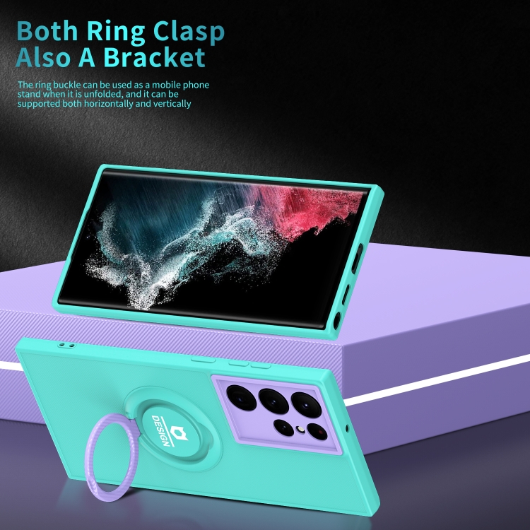 For Samsung Galaxy S22 Ultra 5G Eagle Eye Ring Holder Phone Case(Light Green + Purple) For Samsung Galaxy S22 Ultra 5G Eagle Eye Ring Holder Phone Case(Light Green + Purple)