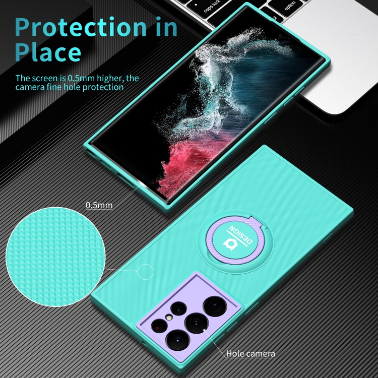 For Samsung Galaxy S22 Ultra 5G Eagle Eye Ring Holder Phone Case(Light Green + Purple) For Samsung Galaxy S22 Ultra 5G Eagle Eye Ring Holder Phone Case(Light Green + Purple)