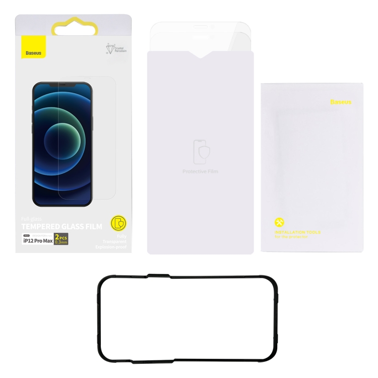 For iPhone 12 Pro Max 2pcs Baseus 0.3mm Full-glass Crystal Tempered Glass Film For iPhone 12 Pro Max 2pcs Baseus 0.3mm Full-glass Crystal Tempered Glass Film