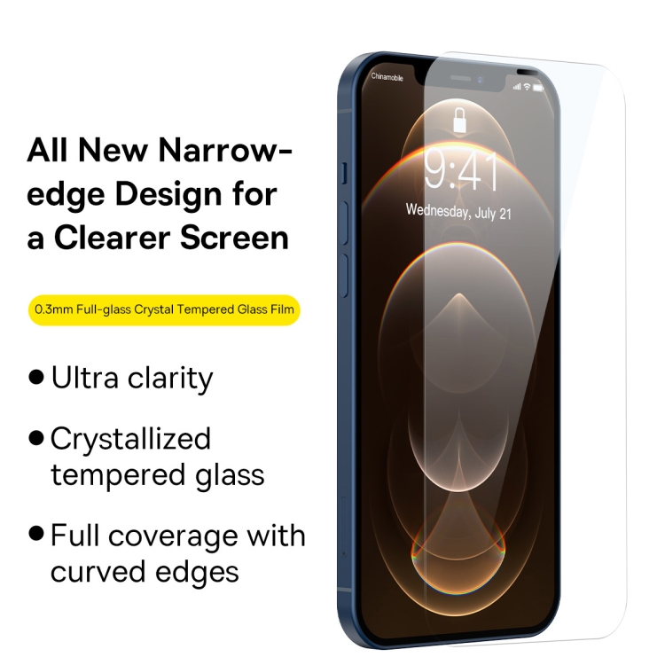 For iPhone 12 Pro Max 2pcs Baseus 0.3mm Full-glass Crystal Tempered Glass Film For iPhone 12 Pro Max 2pcs Baseus 0.3mm Full-glass Crystal Tempered Glass Film