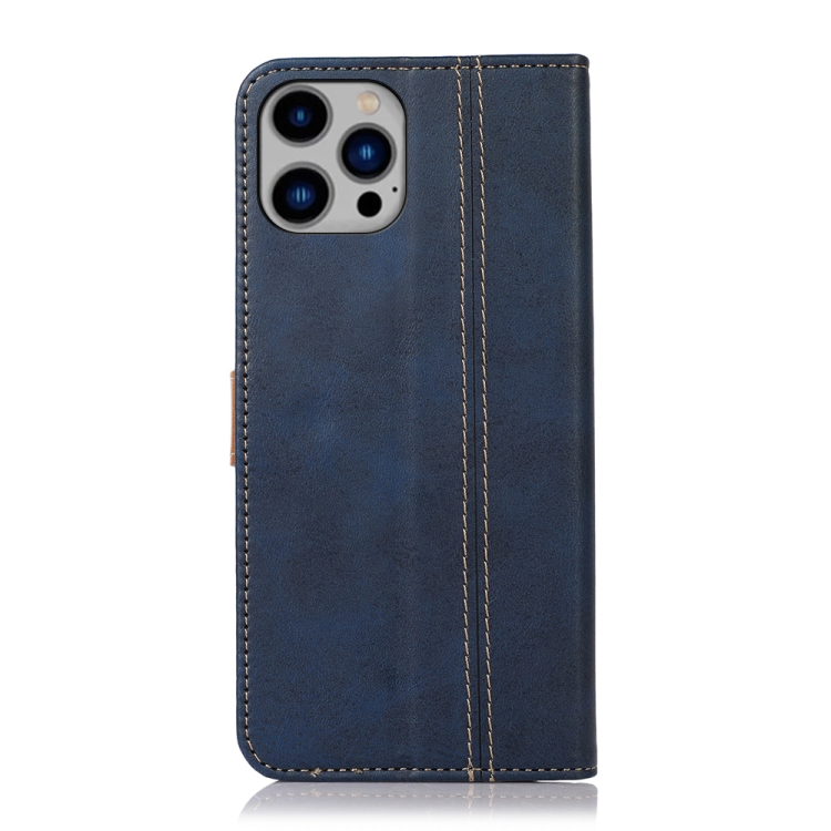 For iPhone 14 Plus Stitching Thread Calf Texture Leather Phone Case (Blue) For iPhone 14 Plus Stitching Thread Calf Texture Leather Phone Case (Blue)