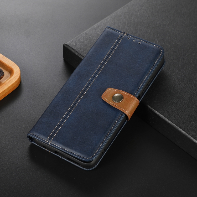 For iPhone 14 Plus Stitching Thread Calf Texture Leather Phone Case (Blue) For iPhone 14 Plus Stitching Thread Calf Texture Leather Phone Case (Blue)