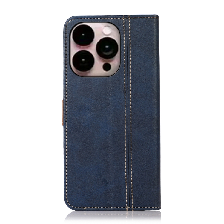 For iPhone 14 Pro Max Stitching Thread Calf Texture Leather Phone Case (Blue) For iPhone 14 Pro Max Stitching Thread Calf Texture Leather Phone Case (Blue)