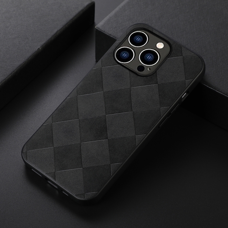 For iPhone 14 Pro Weave Plaid PU Phone Case (Black) For iPhone 14 Pro Weave Plaid PU Phone Case (Black)
