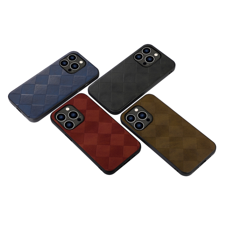 For iPhone 14 Pro Weave Plaid PU Phone Case (Black) For iPhone 14 Pro Weave Plaid PU Phone Case (Black)