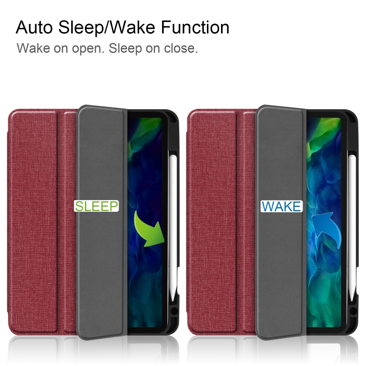 For iPad Pro 11 inch 2020 Fabric Denim TPU Smart Tablet Leather Tablet Case with Sleep Function & Tri-Fold Bracket & Pen Slot(Red) For iPad Pro 11 inch 2020 Fabric Denim TPU Smart Tablet Leather Tablet Case with Sleep Function & Tri-Fold Bracket & Pen Slot(Red)