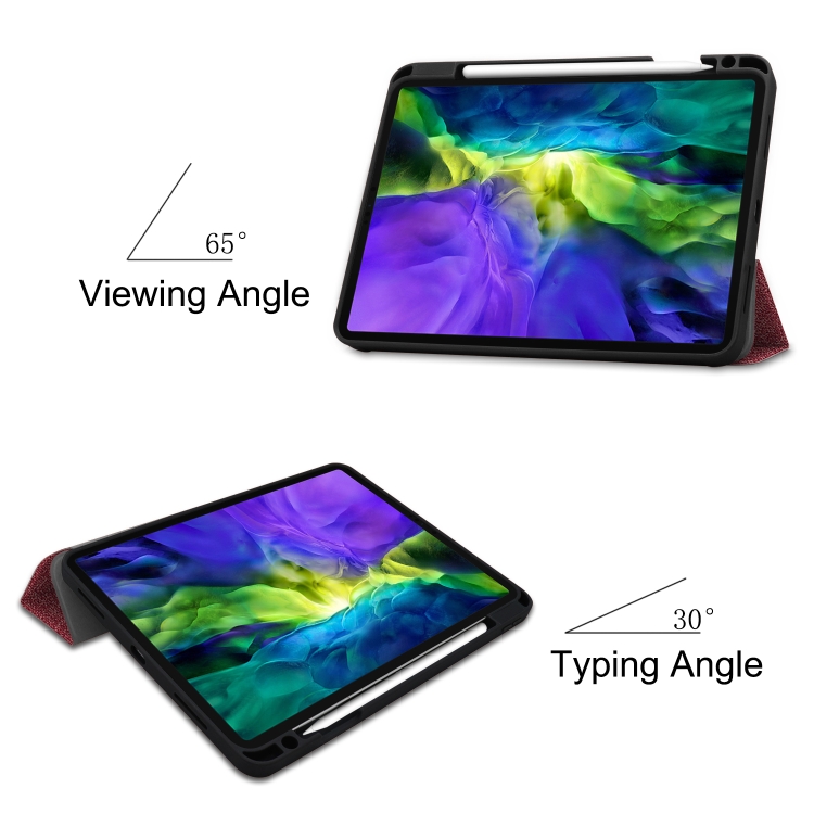 For iPad Pro 11 inch 2020 Fabric Denim TPU Smart Tablet Leather Tablet Case with Sleep Function & Tri-Fold Bracket & Pen Slot(Red) For iPad Pro 11 inch 2020 Fabric Denim TPU Smart Tablet Leather Tablet Case with Sleep Function & Tri-Fold Bracket & Pen Slot(Red)