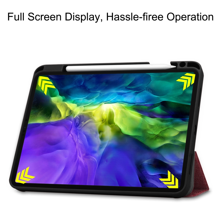 For iPad Pro 11 inch 2020 Fabric Denim TPU Smart Tablet Leather Tablet Case with Sleep Function & Tri-Fold Bracket & Pen Slot(Red) For iPad Pro 11 inch 2020 Fabric Denim TPU Smart Tablet Leather Tablet Case with Sleep Function & Tri-Fold Bracket & Pen Slot(Red)