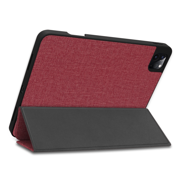 For iPad Pro 11 inch 2020 Fabric Denim TPU Smart Tablet Leather Tablet Case with Sleep Function & Tri-Fold Bracket & Pen Slot(Red) For iPad Pro 11 inch 2020 Fabric Denim TPU Smart Tablet Leather Tablet Case with Sleep Function & Tri-Fold Bracket & Pen Slot(Red)