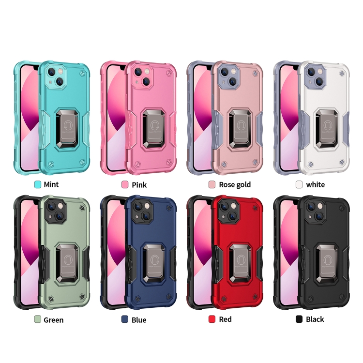 For iPhone 14 Plus Ring Holder Non-slip Shockproof Armor Phone Case (Red) For iPhone 14 Plus Ring Holder Non-slip Shockproof Armor Phone Case (Red)