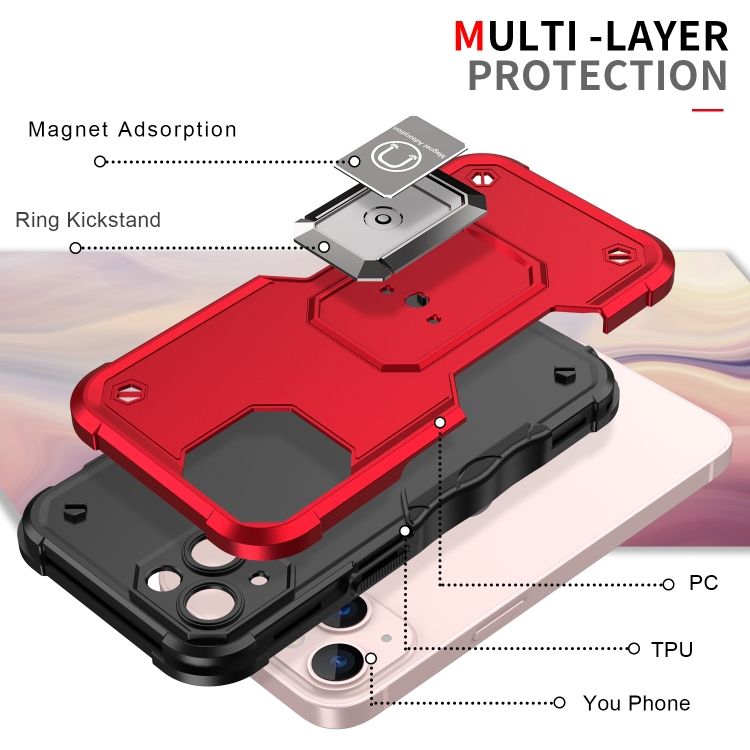 For iPhone 14 Plus Ring Holder Non-slip Shockproof Armor Phone Case (Red) For iPhone 14 Plus Ring Holder Non-slip Shockproof Armor Phone Case (Red)