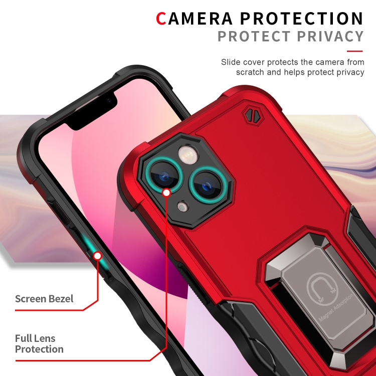 For iPhone 14 Plus Ring Holder Non-slip Shockproof Armor Phone Case (Red) For iPhone 14 Plus Ring Holder Non-slip Shockproof Armor Phone Case (Red)