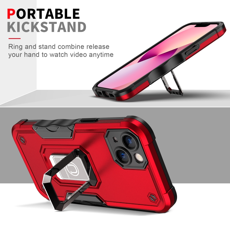 For iPhone 14 Plus Ring Holder Non-slip Shockproof Armor Phone Case (Red) For iPhone 14 Plus Ring Holder Non-slip Shockproof Armor Phone Case (Red)