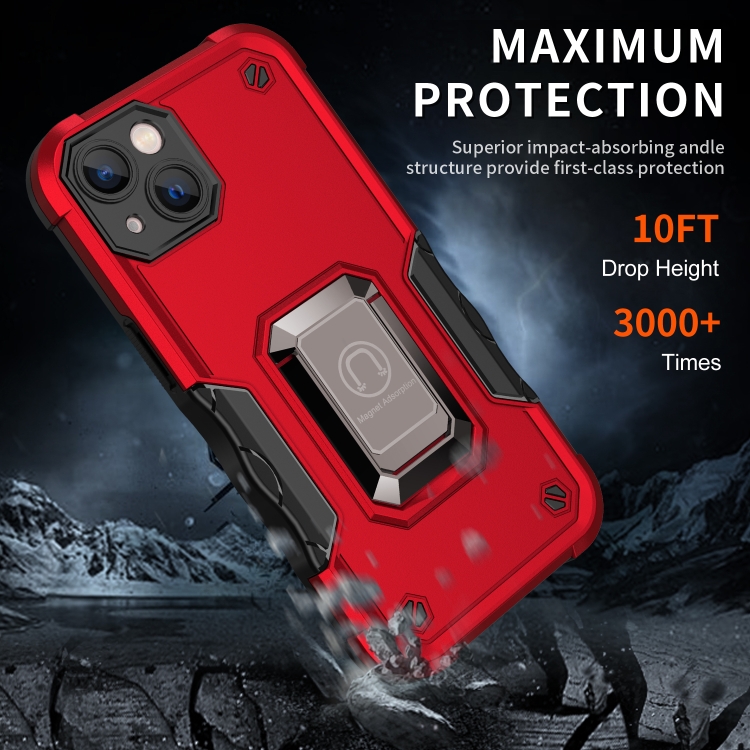 For iPhone 14 Plus Ring Holder Non-slip Shockproof Armor Phone Case (Red) For iPhone 14 Plus Ring Holder Non-slip Shockproof Armor Phone Case (Red)