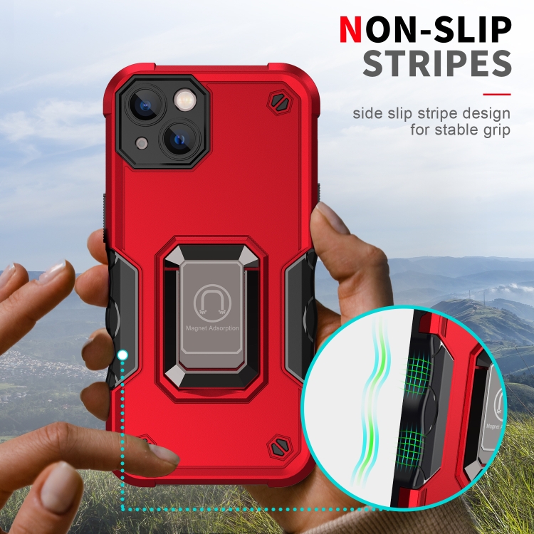 For iPhone 14 Plus Ring Holder Non-slip Shockproof Armor Phone Case (Red) For iPhone 14 Plus Ring Holder Non-slip Shockproof Armor Phone Case (Red)