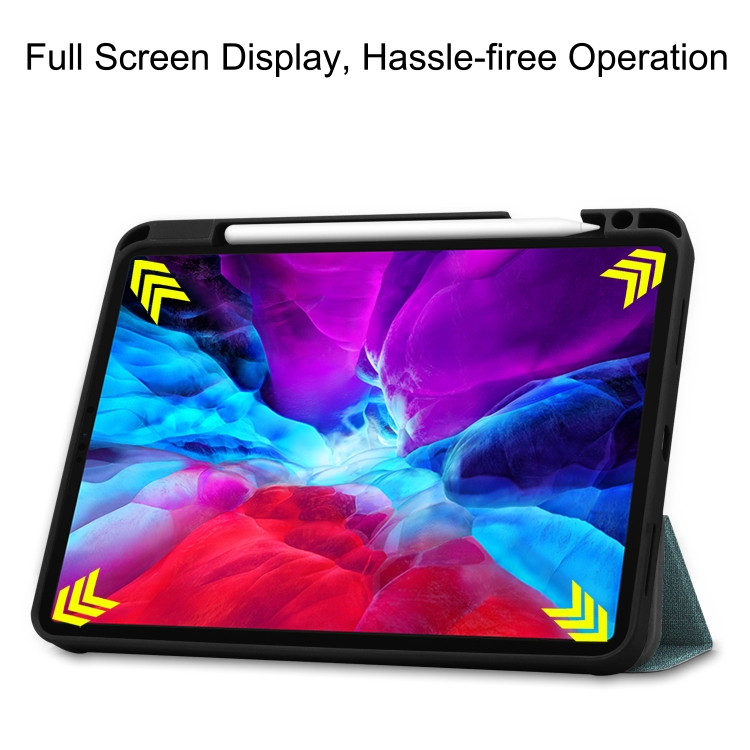 For iPad Pro 12.9 inch 2020 Fabric Denim TPU Smart Tablet Leather Tablet Case with Sleep Function & Tri-Fold Bracket & Pen Slot(Mint Green)