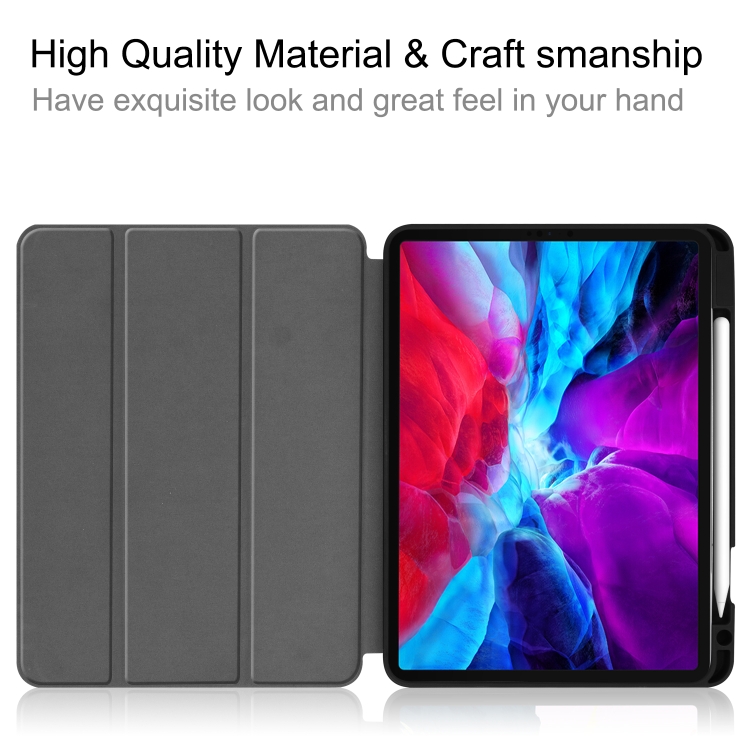 For iPad Pro 12.9 inch 2020 Fabric Denim TPU Smart Tablet Leather Tablet Case with Sleep Function & Tri-Fold Bracket & Pen Slot(Mint Green)