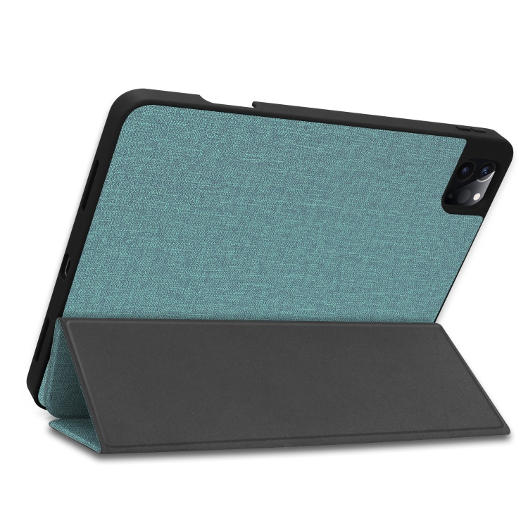 For iPad Pro 12.9 inch 2020 Fabric Denim TPU Smart Tablet Leather Tablet Case with Sleep Function & Tri-Fold Bracket & Pen Slot(Mint Green)