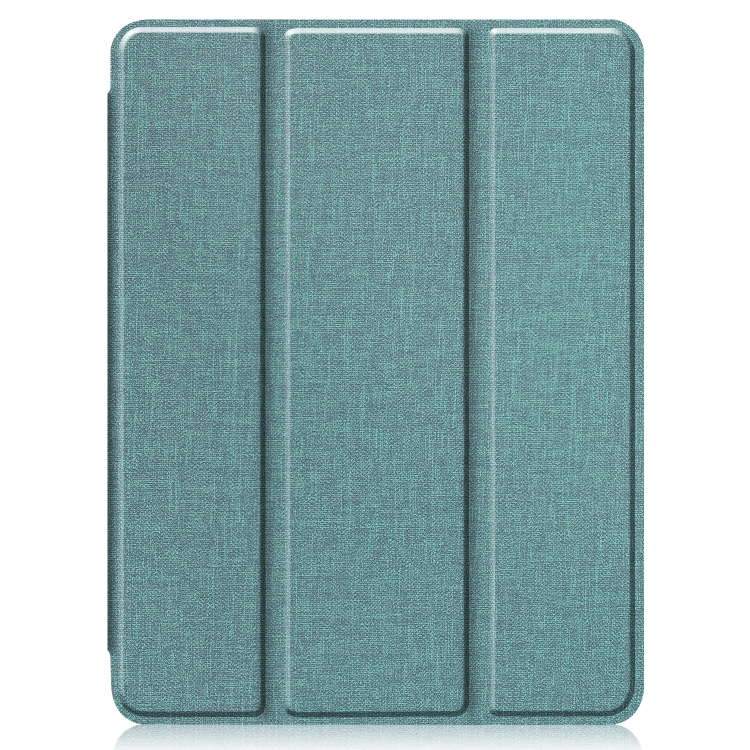 For iPad Pro 12.9 inch 2020 Fabric Denim TPU Smart Tablet Leather Tablet Case with Sleep Function & Tri-Fold Bracket & Pen Slot(Mint Green)